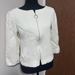 Women's Linda Allard Ellen Tracy Off White Open Front Blazer Zip Jacket Size 8